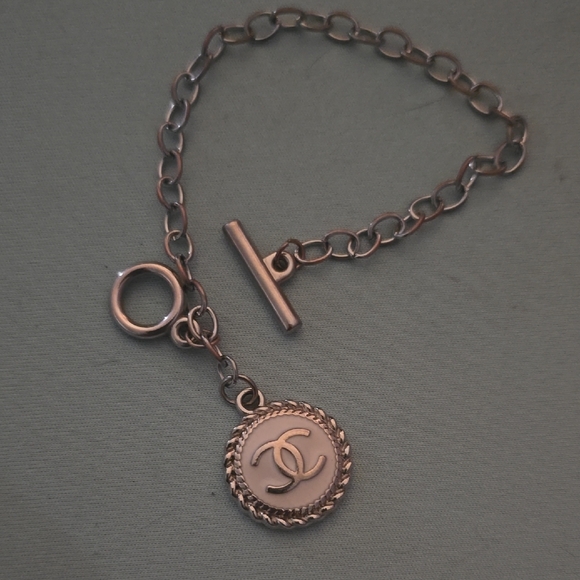 CHANEL Authentic Stamped Silver Charm Bracelet with Iconic Design - Picture 1 of 3